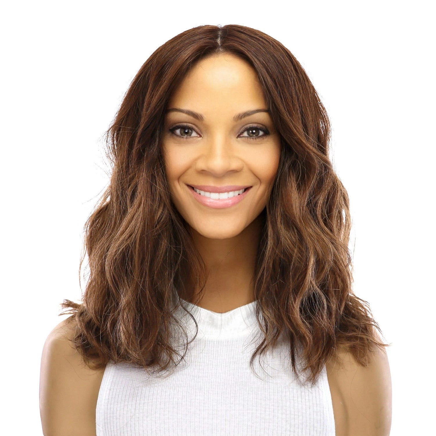 16" Ponytail Silk Part Wig Medium Brown Balayage Wavy