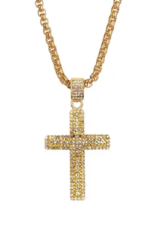18k Gold Embellished Cz Cross Necklace