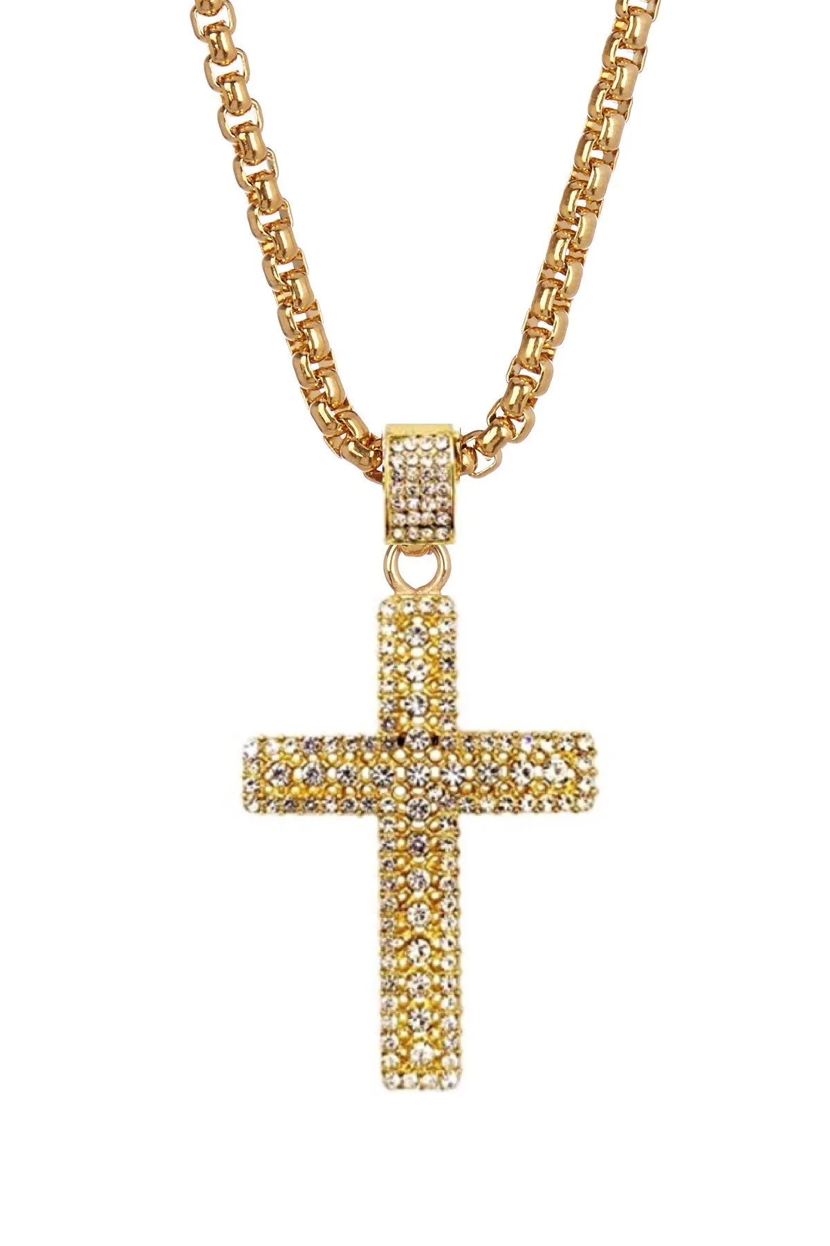18k Gold Embellished Cz Cross Necklace