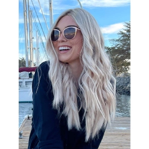 22" Ponytail Silk Part Wig Ice Blonde w/ Partial Rooting