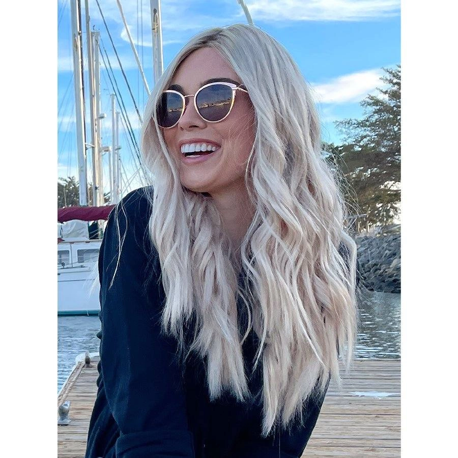 22" Ponytail Silk Part Wig Ice Blonde w/ Partial Rooting
