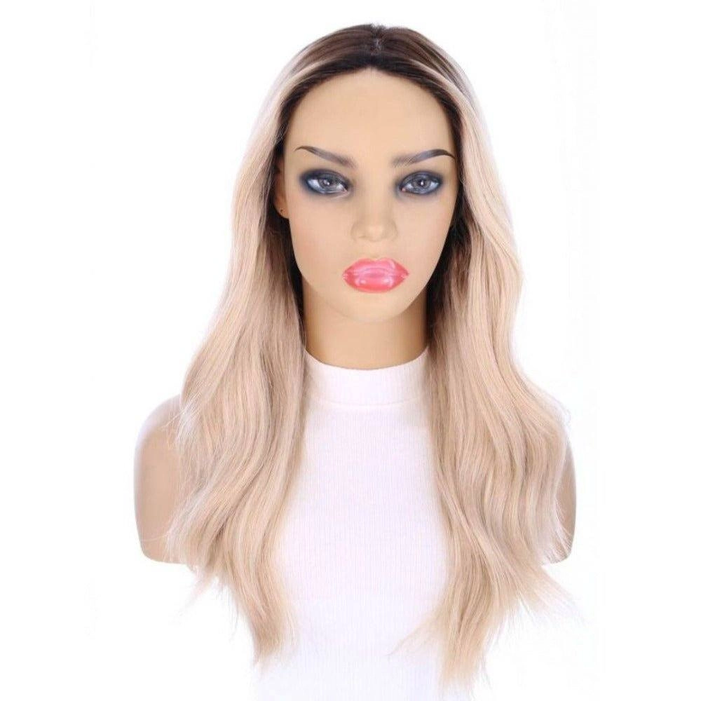 22" Ponytail Silk Part Wig Platinum Blonde w/ Full Rooting