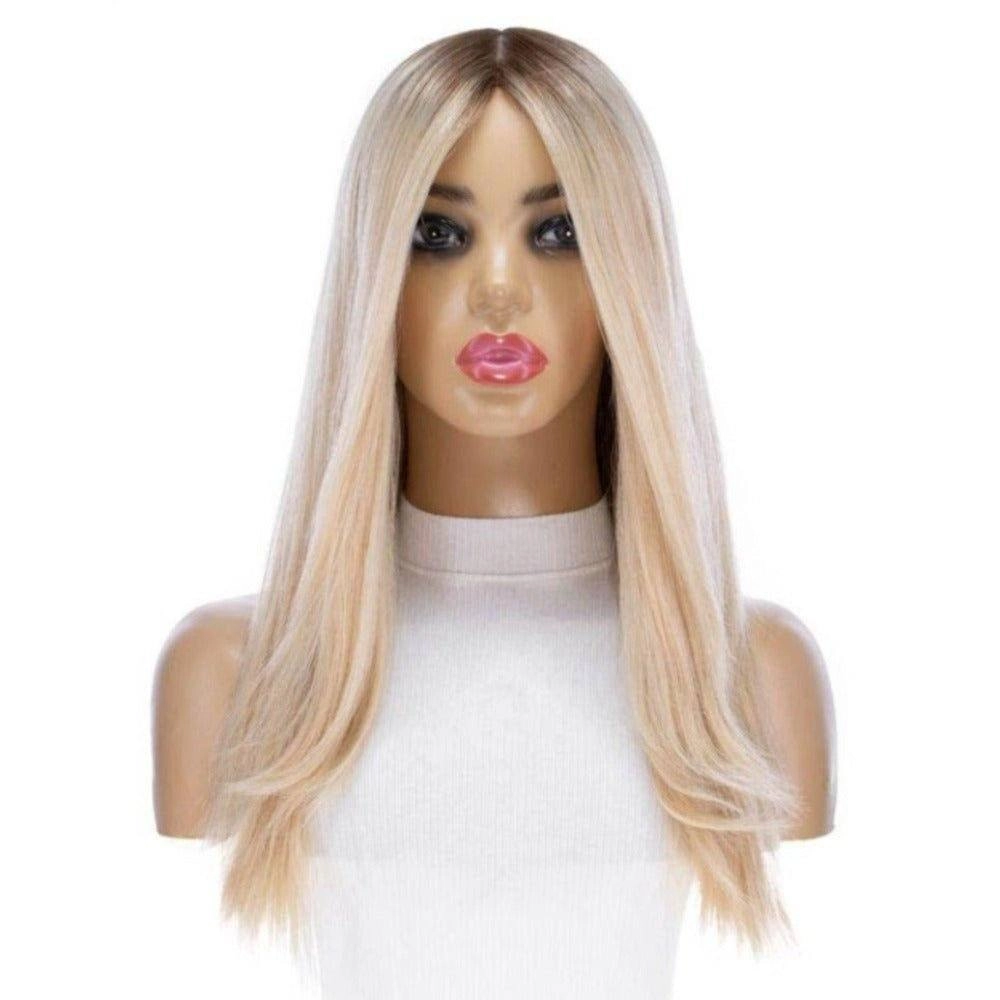 22" Ponytail Silk Part Wig Platinum Blonde