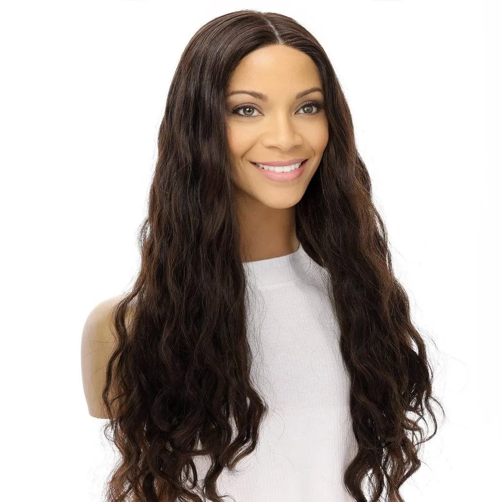 26" Ponytail Silk Top Wig Dark Brown Wavy