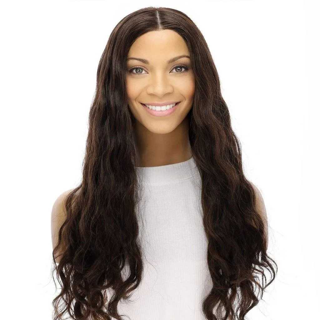 26" Ponytail Silk Top Wig Dark Brown Wavy