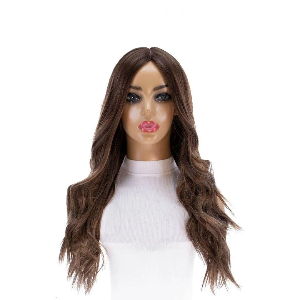 26" Ponytail Silk Top Wig Medium Brown Balayage