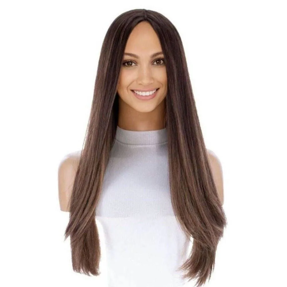 26" Ponytail Silk Top Wig Medium Brown Balayage