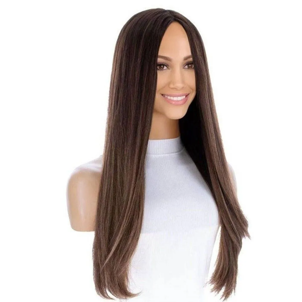 26" Ponytail Silk Top Wig Medium Brown Balayage
