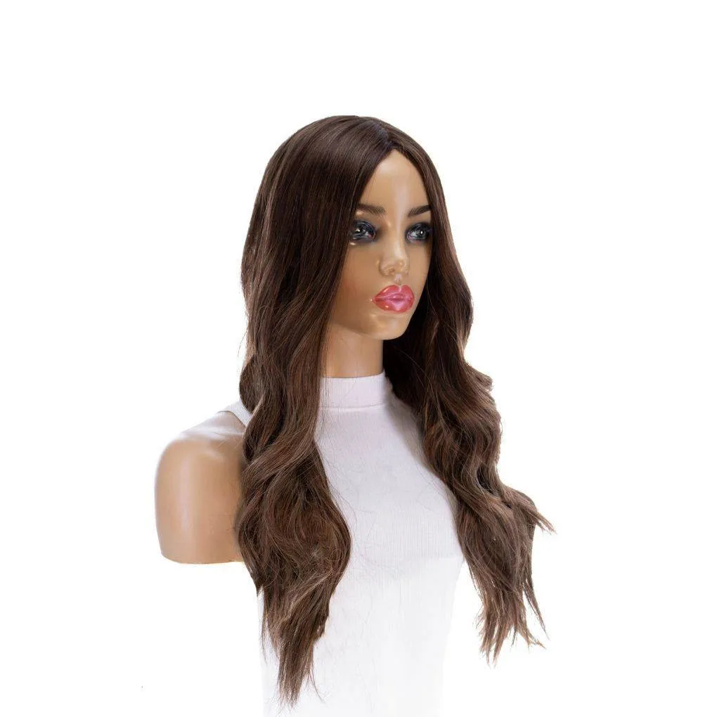26" Ponytail Silk Top Wig Medium Brown Balayage