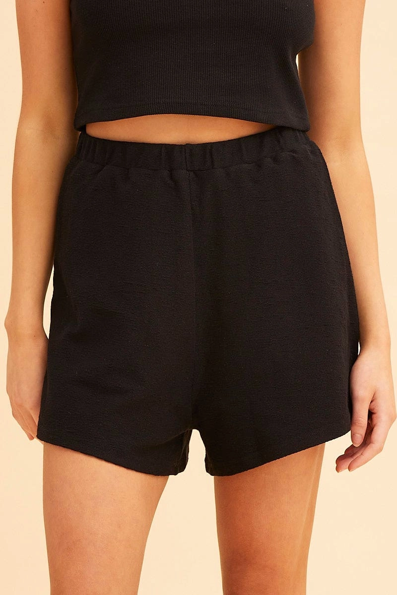 Black Remi Textured Cotton Short