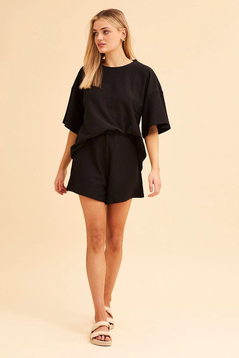 Black Remi Textured Cotton Short