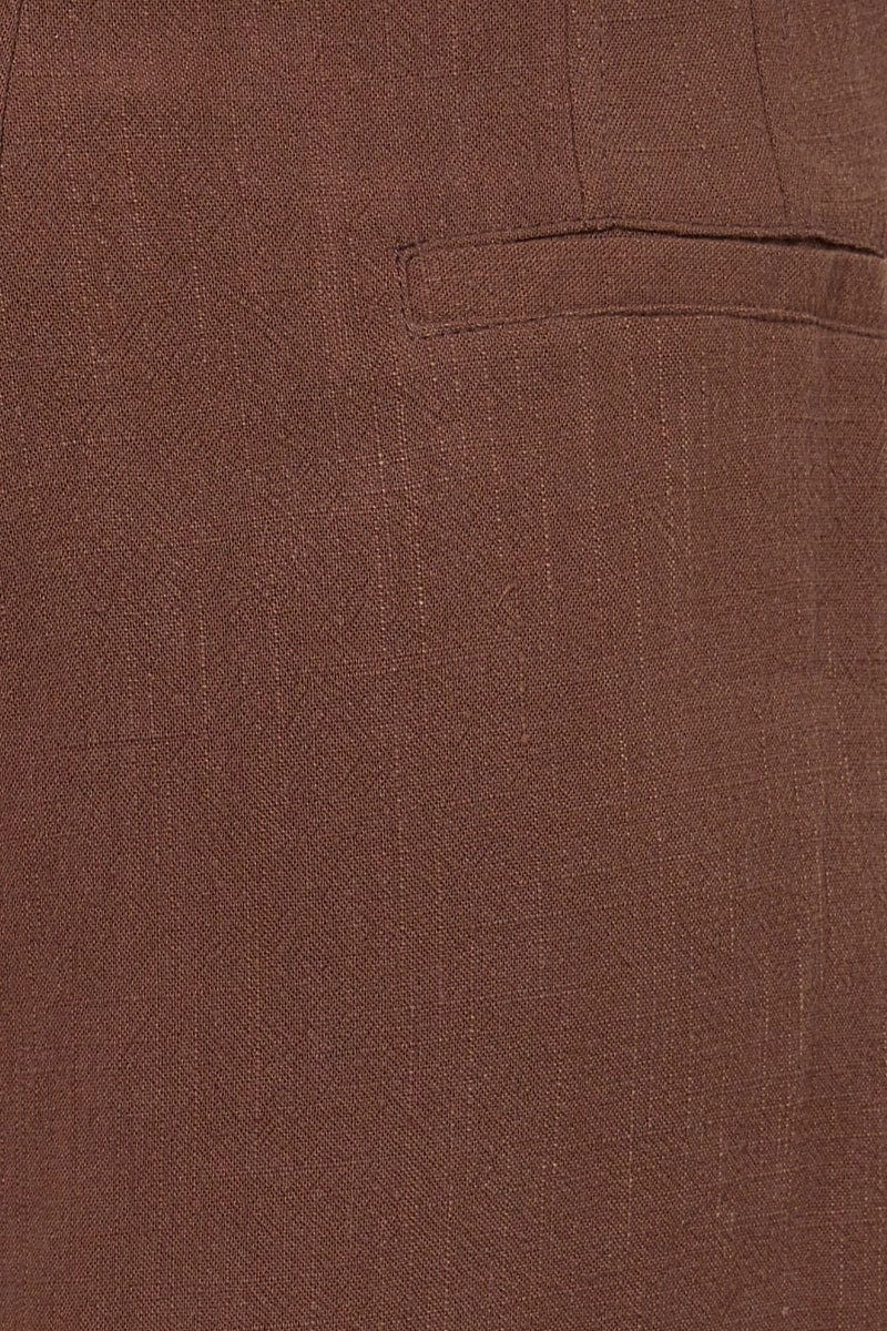 Brown Belted Shorts High Waist Linen