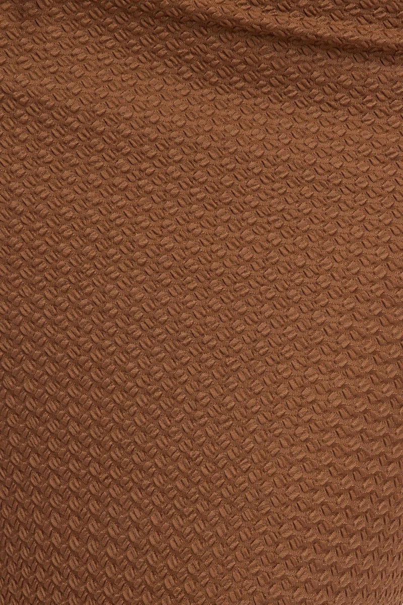 Brown Midi Skirt High Rise Textured Jersey