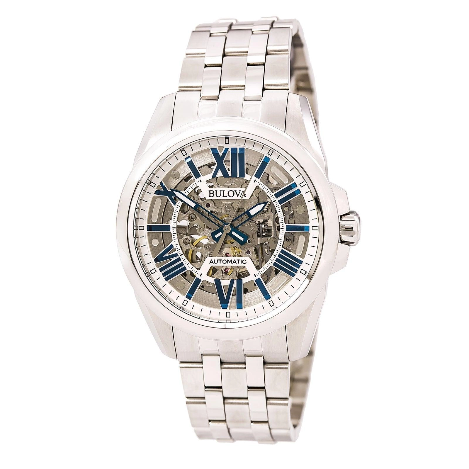 Bulova 96A187 Men's Automatic Silver Skeleton Dial Stainless Steel Bracelet Watch