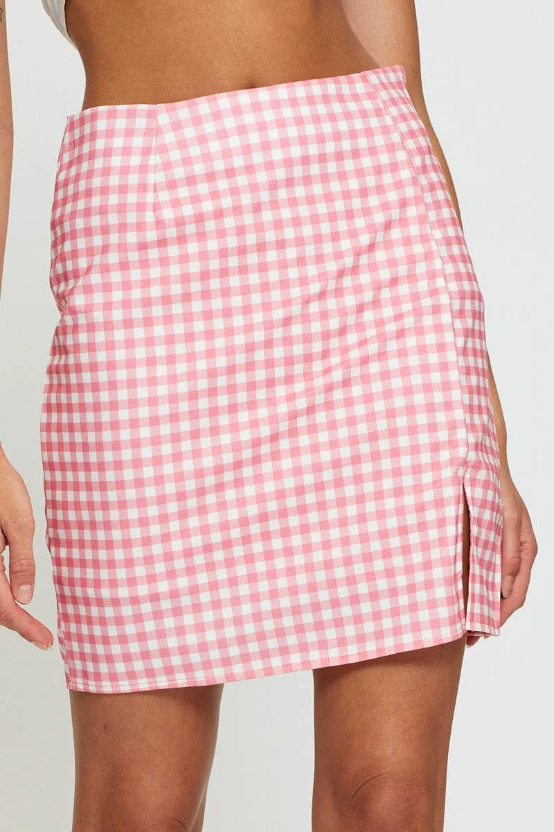 Check Ginghamâ High Waist Front Slit Mini Skirt