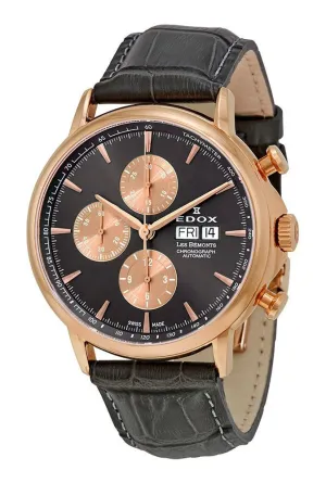 Edox Mens 01120-37R-GIR Les Bemonts Chronograph Automatic Stainless Steel Analog Display Day/Date Watch with Black Leather Strap