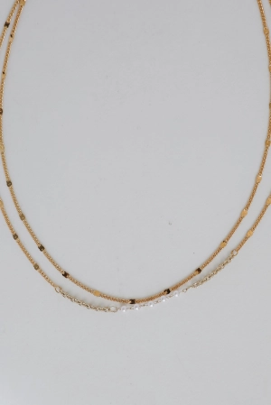 Emma Gold Pearl Layered Chain Necklace