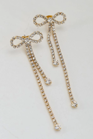 FINAL SALE - Mia Gold Bow Rhinestone Fringe Earrings