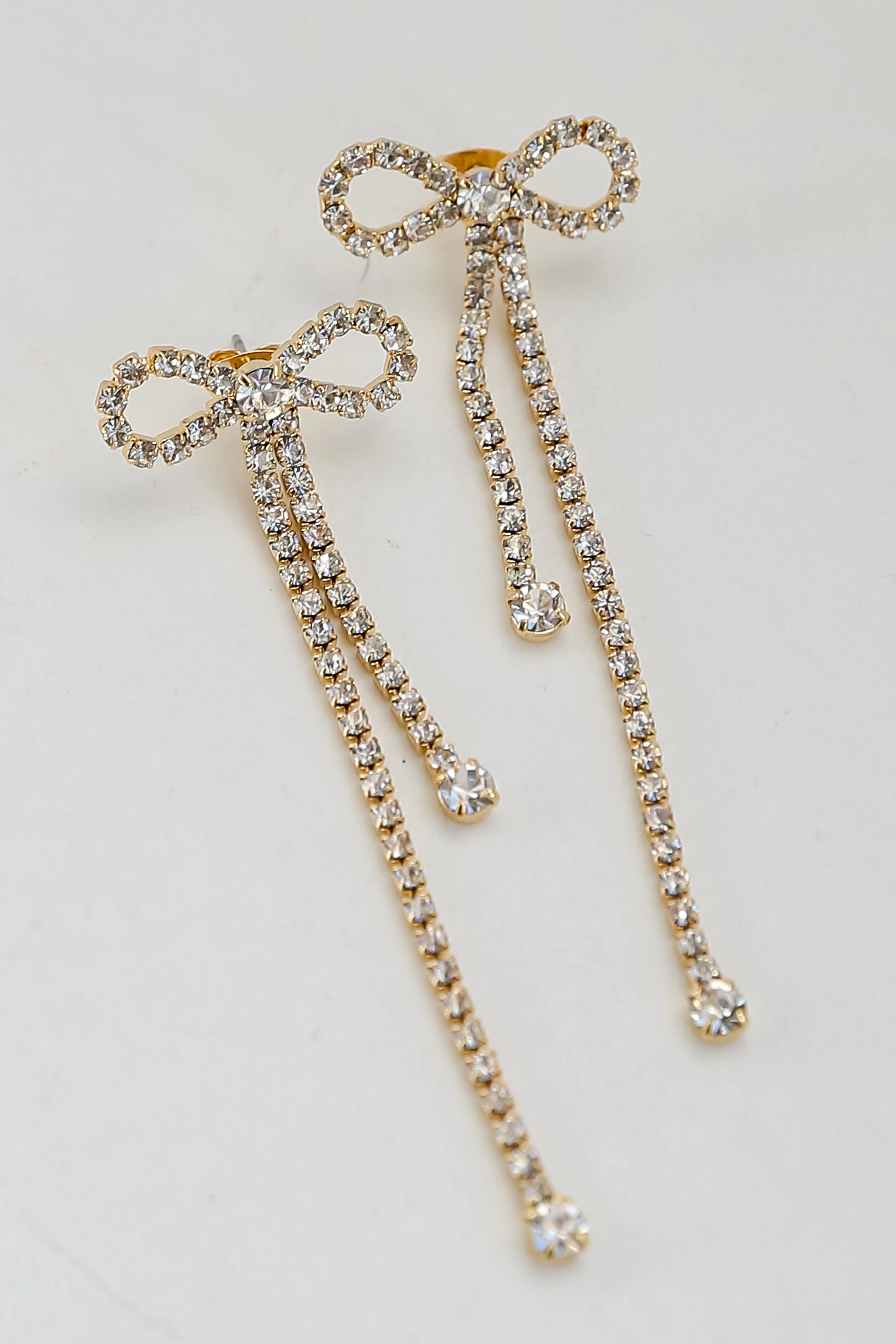 FINAL SALE - Mia Gold Bow Rhinestone Fringe Earrings