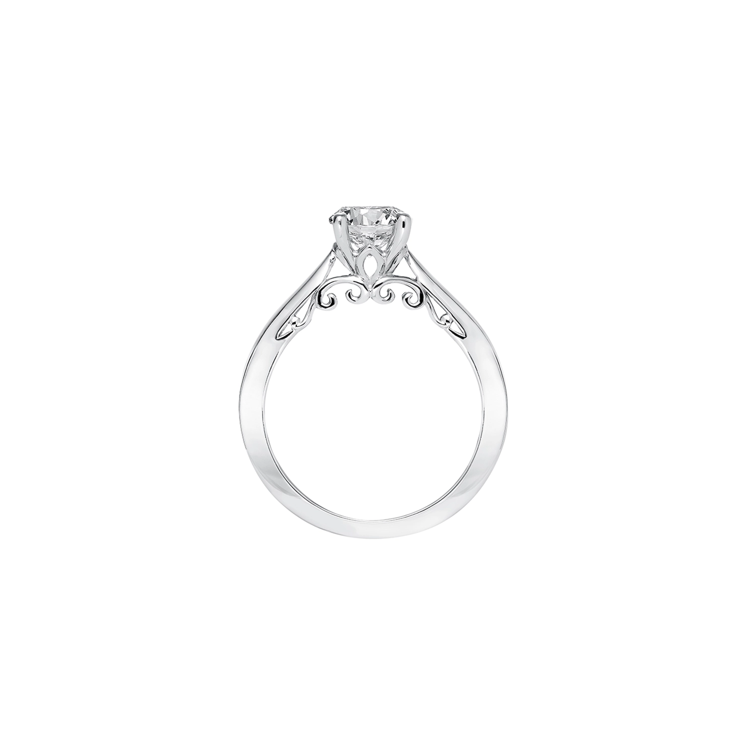 Fink's Exclusive .50ct Round Diamond Four Prong Scroll Detail Solitaire Engagement Ring