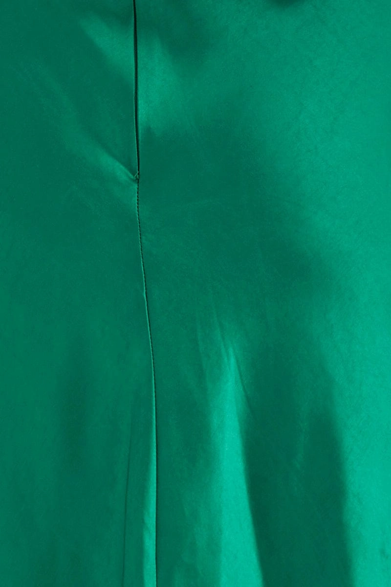 Green Slip Skirt Front Split Satin