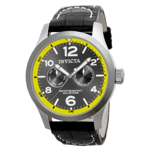 Invicta 14141 Men's I Force Grey Bezel Grey Dial Black Leather Strap Watch