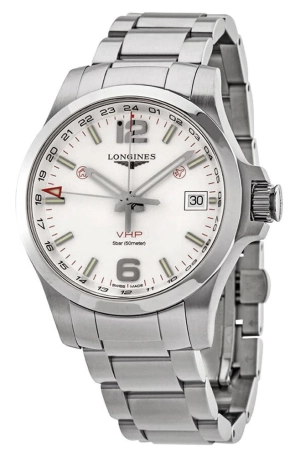 Longines Conquest V.H.P. GMT Stainless Steel Silver Dial Date Quartz Mens Watch L3.718.4.76.6