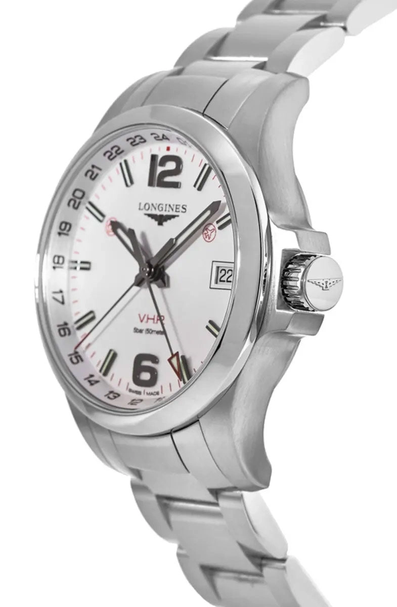 Longines Conquest V.H.P. GMT Stainless Steel Silver Dial Date Quartz Mens Watch L3.718.4.76.6