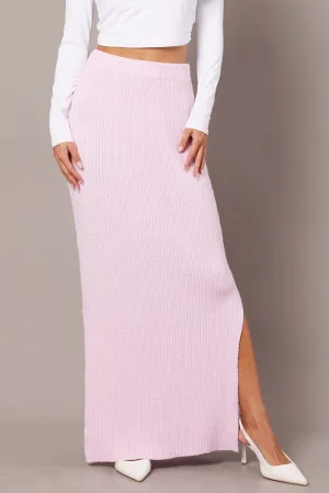 Pink Knit Skirt High Rise Midi