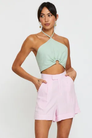 Pink Mini Shorts High Rise Linen Blend
