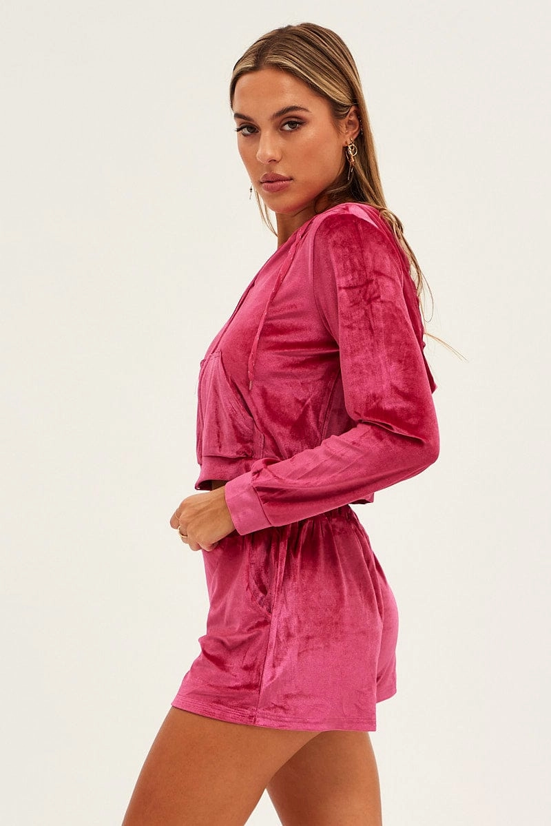 Pink Velvet Ruched Short