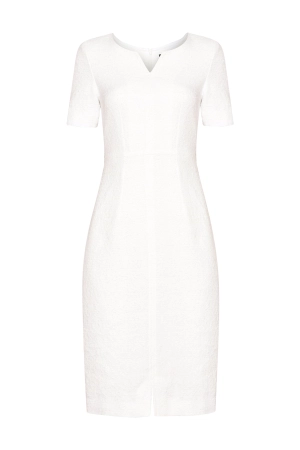 Plain White Tweed Dress with Neck and Hem Slits - Eve
