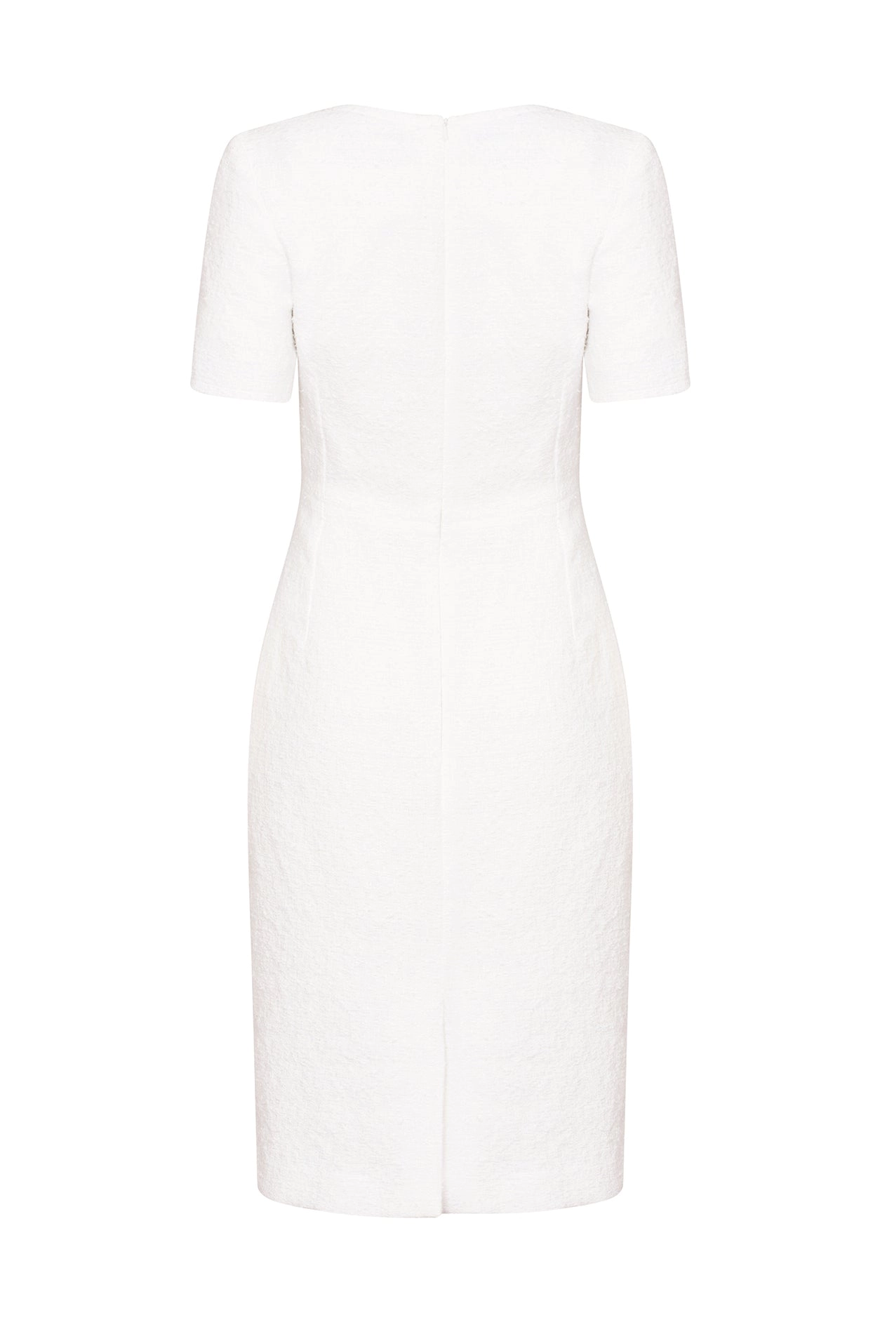 Plain White Tweed Dress with Neck and Hem Slits - Eve