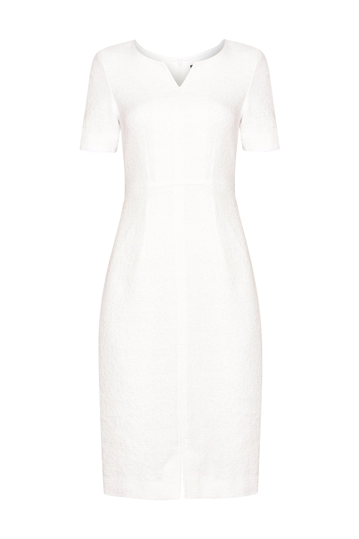 Plain White Tweed Dress with Neck and Hem Slits - Eve