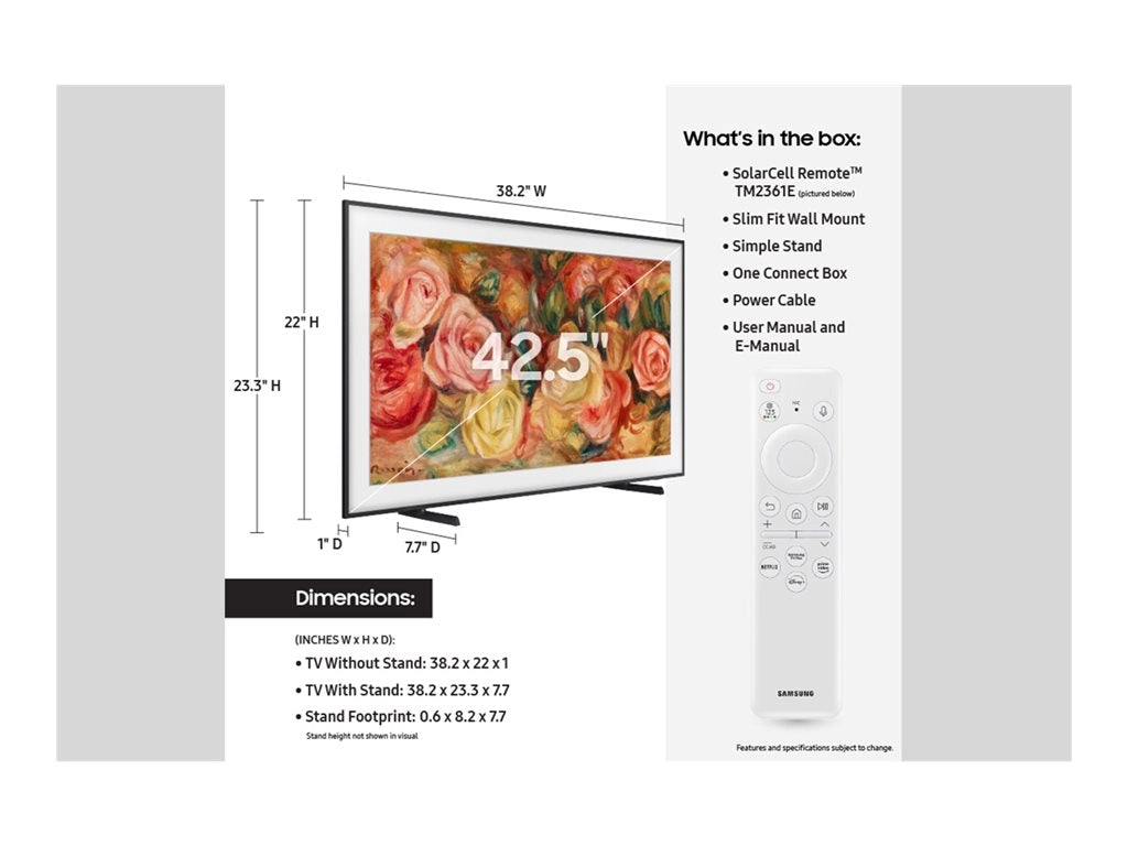 Samsung QN43LS03DAF - 43 Diagonal Class (42.5" viewable) - The Frame LS03D Series LED-backlit LCD TV - QLED - Smart TV - Tizen QN43LS03DAFXZA