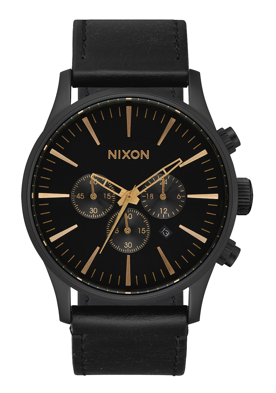 Sentry Chrono Leather - Matte Black / Gold / Black