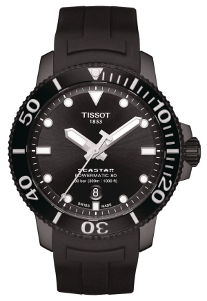 Tissot T-Sport Seastar 1000 Automatic Powermatic 80 Black PVD Black Dial Black Rubber Strap Date Divers Mens Watch T120.407.37.051.00