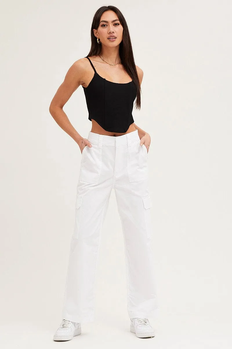 White Cargo Pants High Rise Wide Leg