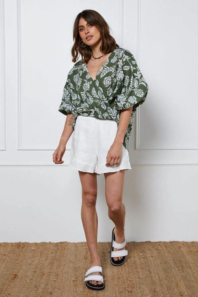 White High Rise Shorts Linen
