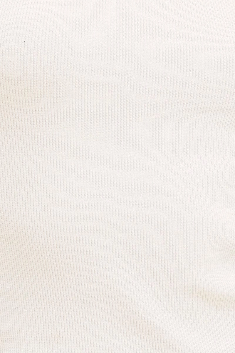 White Racer Tank Cotton Blend Rib High Neck Racer Back